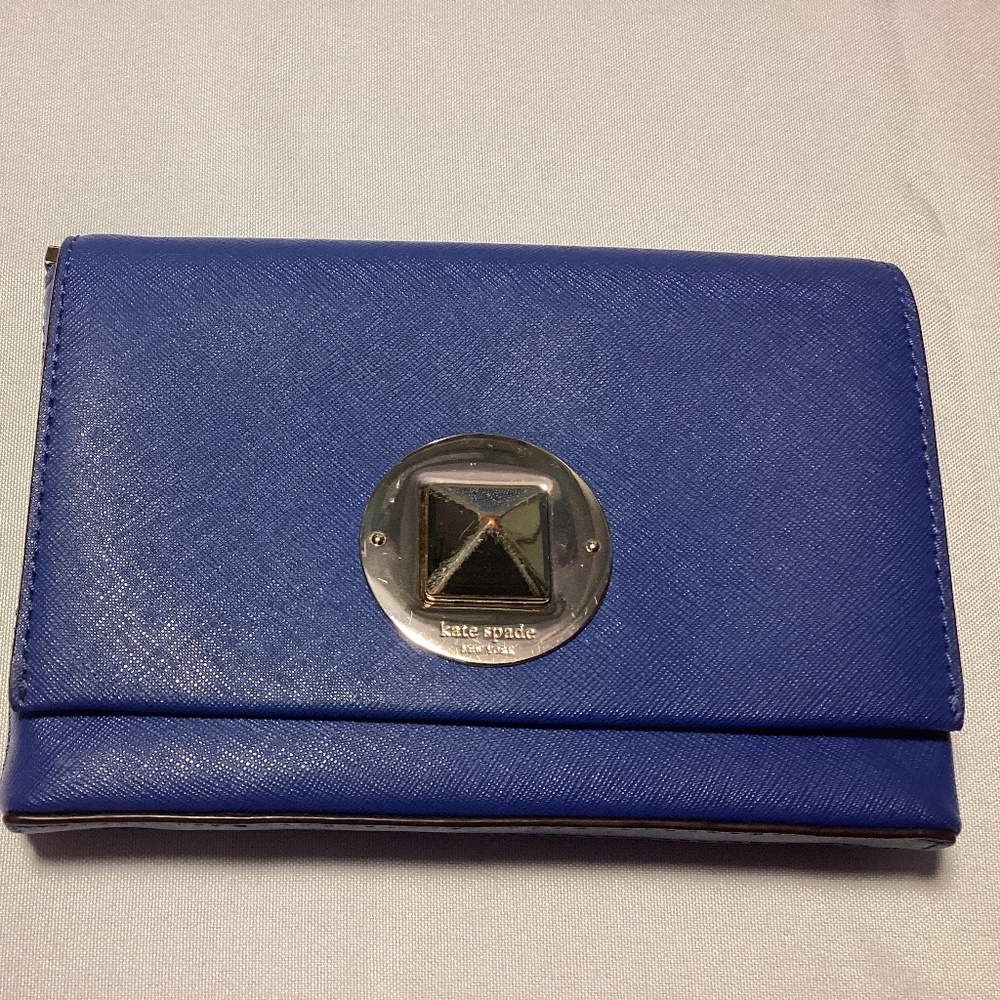 Royal Blue Kate Spade Crossbody bag silver diamond leather shoulder strap EUC